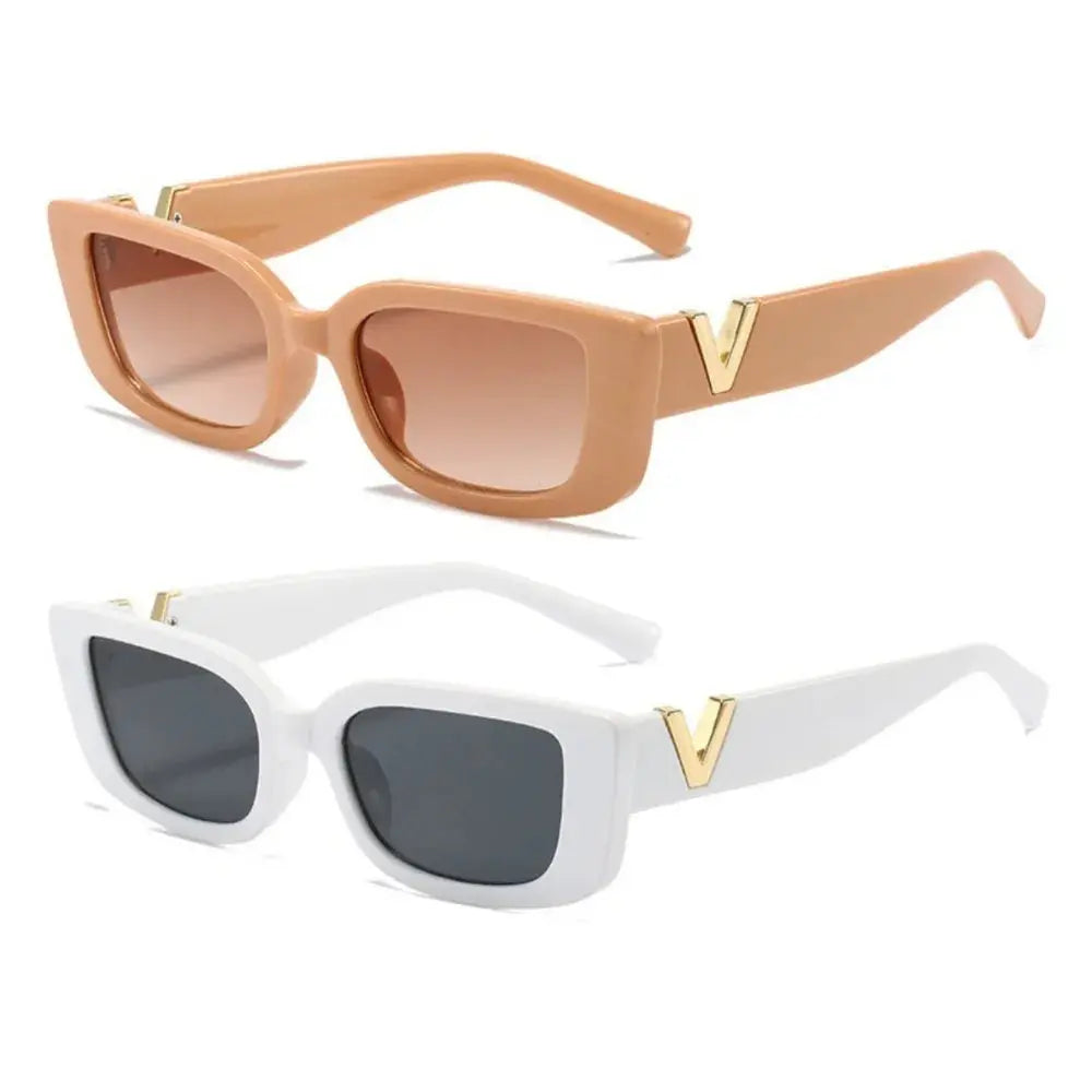 Retro Rectangle Sunglasses Women/Men Unisex with Fashion V-shaped Foots Outdoor Sunshade - Suncollections