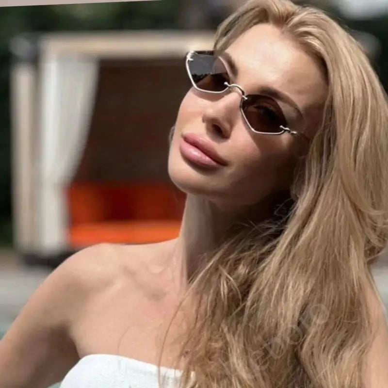 Fashion Small Polygonal Sunglasses Women Luxury Brand Metal Half Frame Sun Glasses Ladies Hipster sexy Cat Eye Shades Vintage - Suncollections