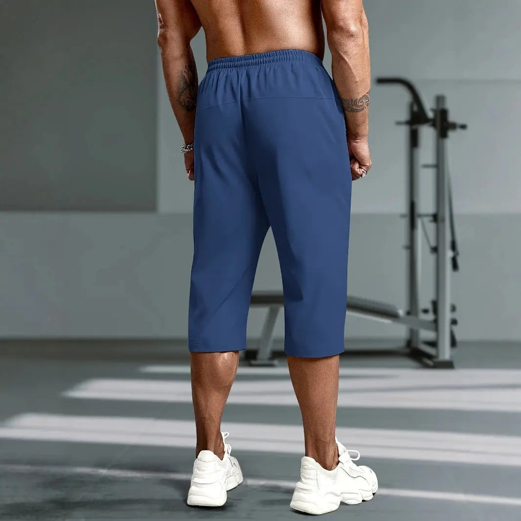 Men's casual pants, ice silk casual pants, sports cropped pants, high stretch, zippered pockets, elastic pants, fashionable casu Suncollections