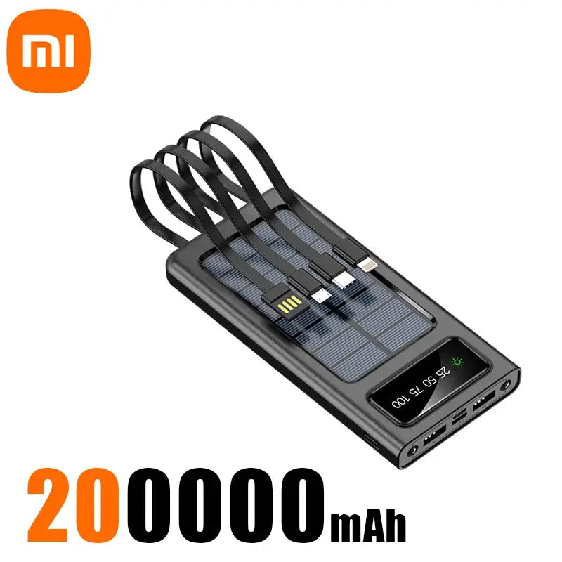 Xiaomi New Solar Power Bank 200000mA Large Capacity Mobile Power Fast Charging Battery With Dual USB 4 Cables For iPhone Samsung - Suncollections