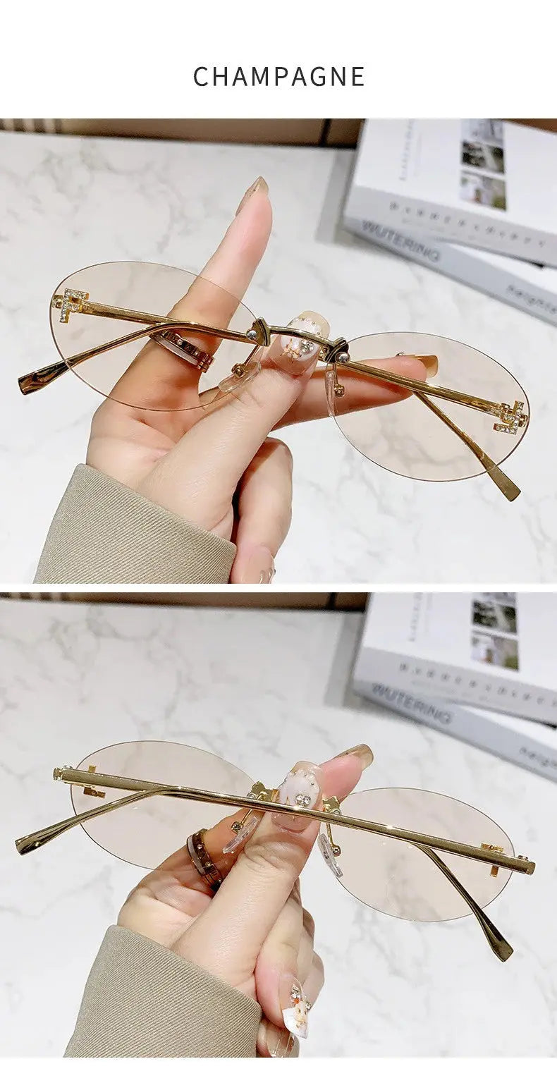 Elegant Diamond Oval Sunglasses Male Letter "F" Rimless Sunglasses  car sunglasses 90902 - Suncollections