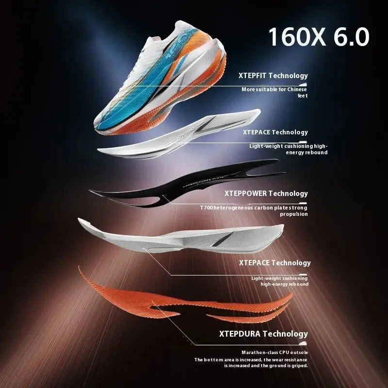 Xtep 160X 6.0 Running Shoes Professional Marathon PB Carbon Plate For Men 2024 Cushioning Shock Absorption Sneakers 976319110057 Suncollections