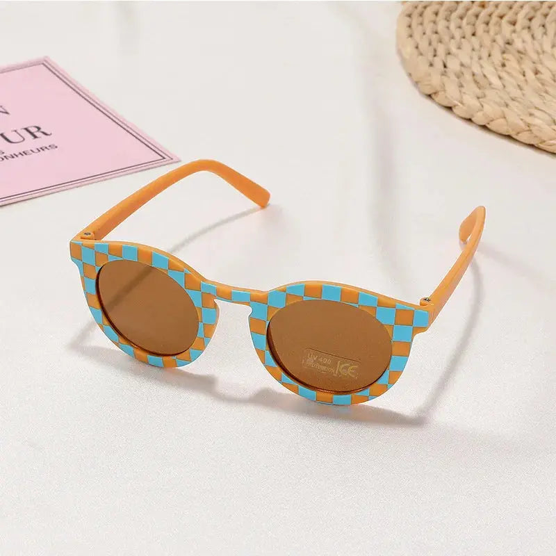 New Arrival 2-10 Years Kids Cute Round Sunglasses Boys Girls Baby Lattice Outdoor Children Fashion Cat Eye White Pink Shades - Suncollections
