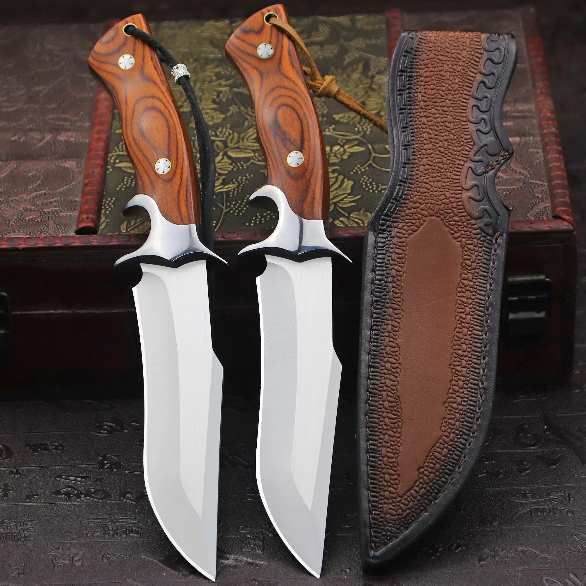 Fixed Blade Hunting Knife + Sheath, Jungle camping straight knifes, Outdoor survival to, camping EDC knife - Suncollections