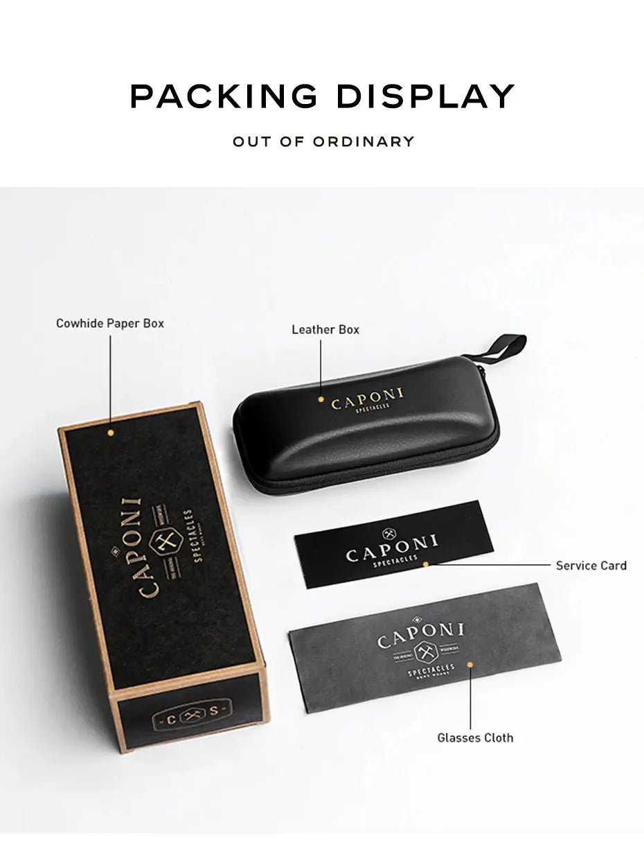 CAPONI Sunglasses Men Polarized Outdoor Ultra Light Pure Titanium Black Sunglasses Original Designer Photochromic Shade BS23503 - Suncollections