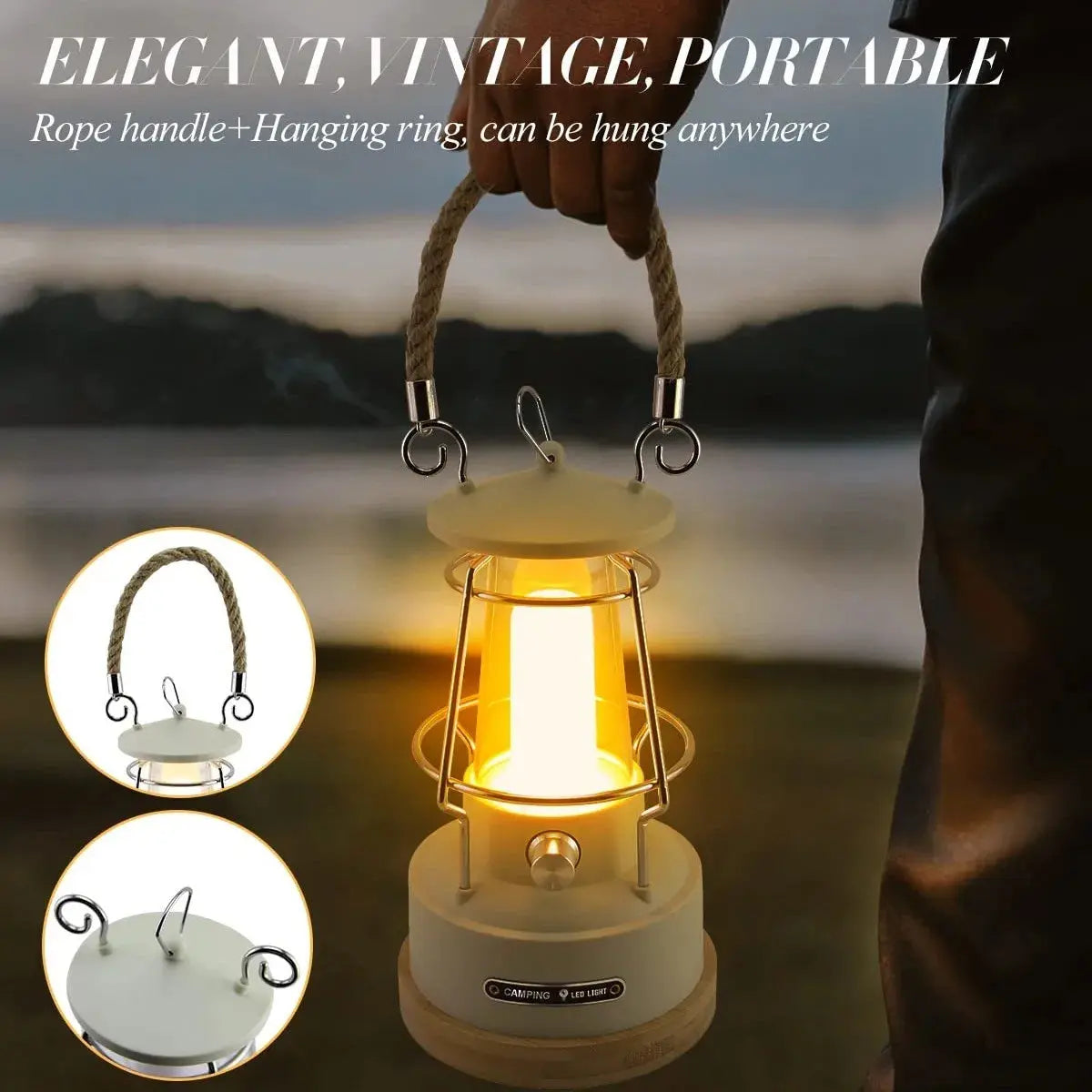 VN Retro Handle Camping Lantern Rechargeable Dimmable LED Vintage Lanterns Battery Powered Waterproof LED Retro Camping Lights - Suncollections