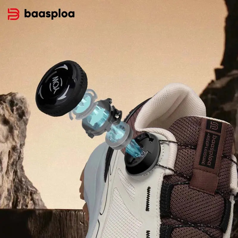 Baasploa New Men Outdoor Sneakers Mesh Breathable Rotating Button Hiking Shoes Male Comfort Rubber Sole Non-Slip Walking Shoes Suncollections