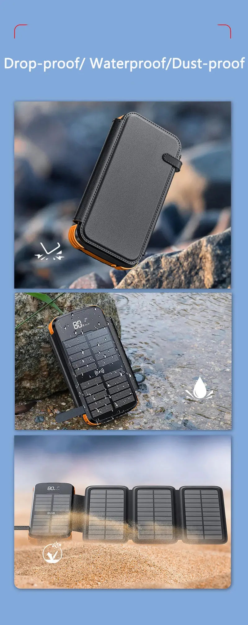 43800mAh Solar Power Bank with 4 Solar Panel Wireless Charger Powerbank for iPhone 15 Samsung S24 PD 20W Fast Charging Powerbank - Suncollections