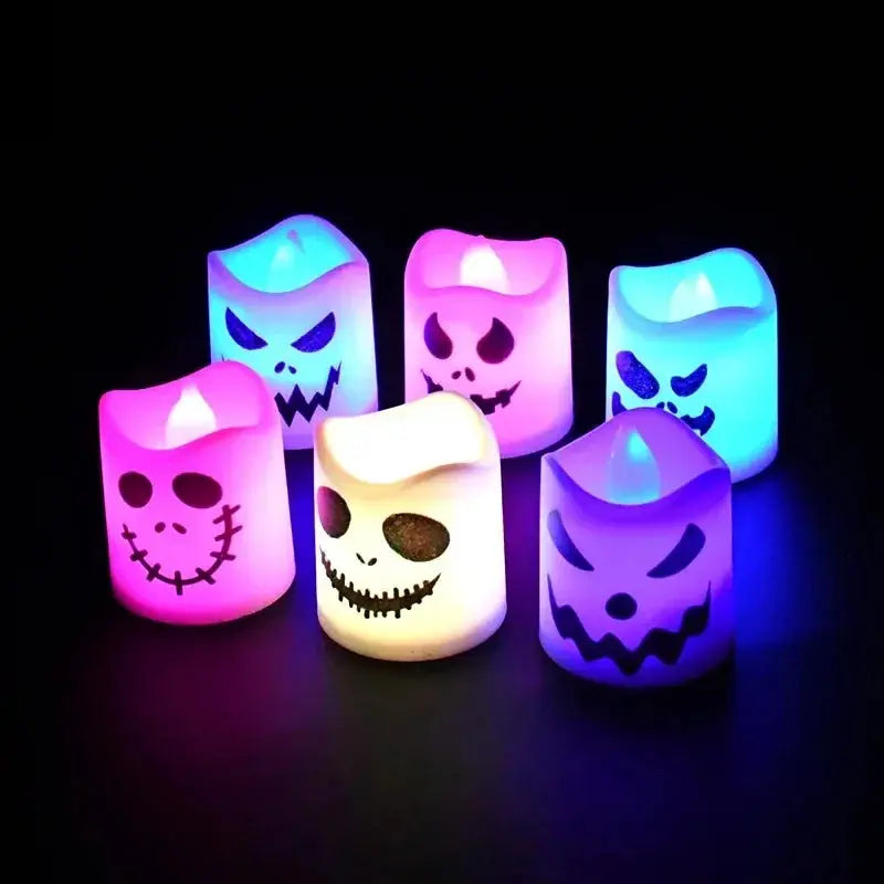 6pcs Halloween Led Ghost Pumpkin Candle Light Glowing Lamp Halloween Party Home Bar Decoration Haunted House Horror Props Suncollections