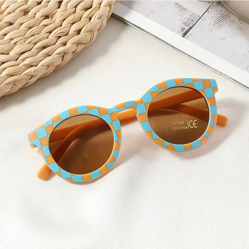 New Arrival 2-10 Years Kids Cute Round Sunglasses Boys Girls Baby Lattice Outdoor Children Fashion Cat Eye White Pink Shades - Suncollections