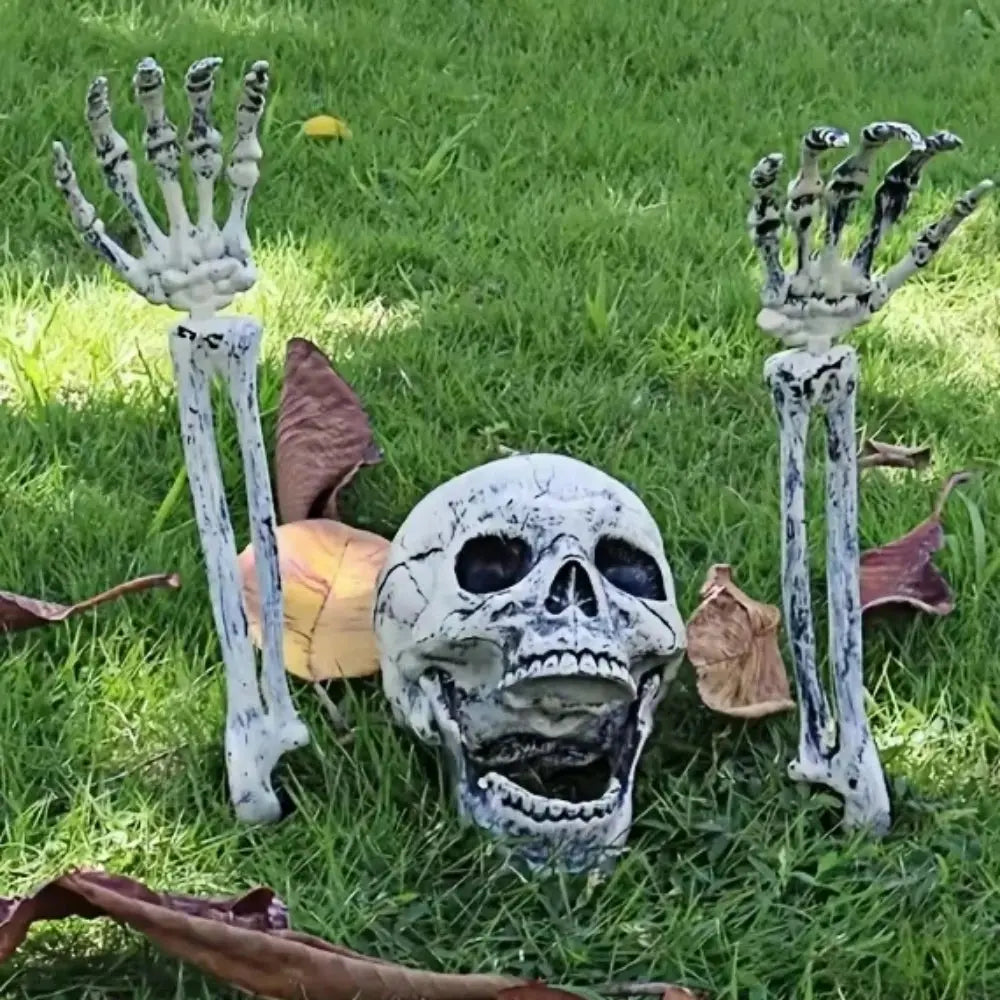 Halloween decoration Realistic Skeleton Stakes Halloween Realistic Skull Skeleton Head Human Hand Arm for Halloween Party Garden Suncollections