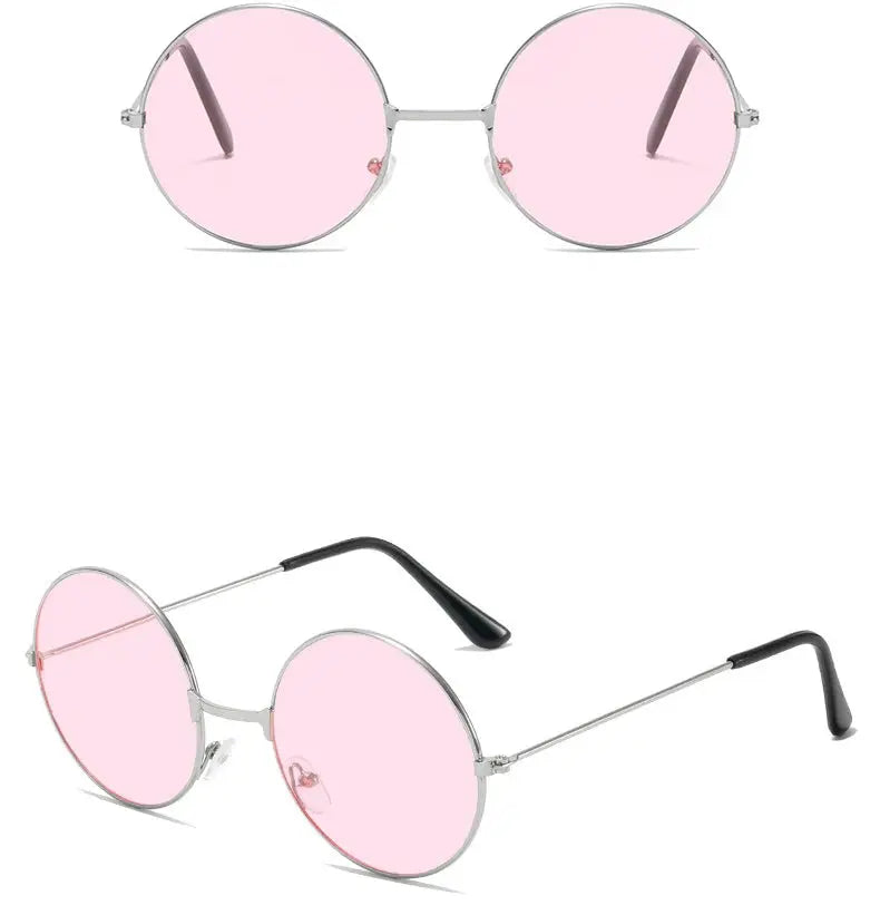 Retro Hippie Round Metal Frame Sunglasses Fashion Small Circle Sun Glasses Disco Party Candy Color Lens Eyewear for Women Men - Suncollections