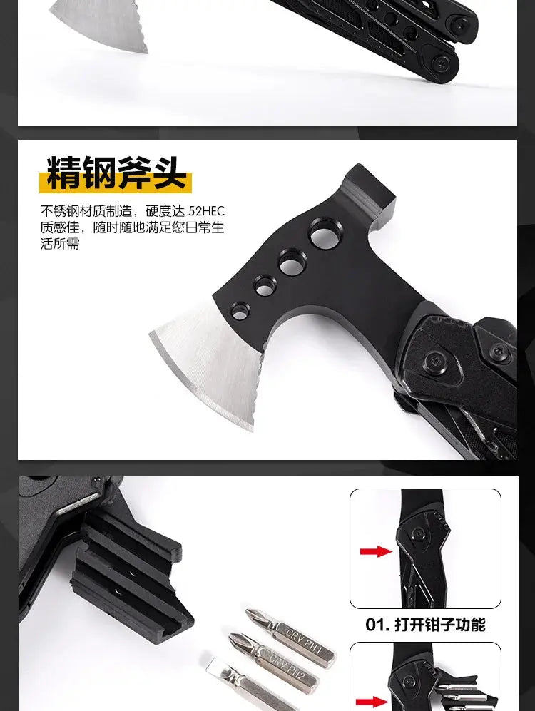 LETGOS Multitool camping axe 16-in-1 portable Gear survival tool - Suncollections