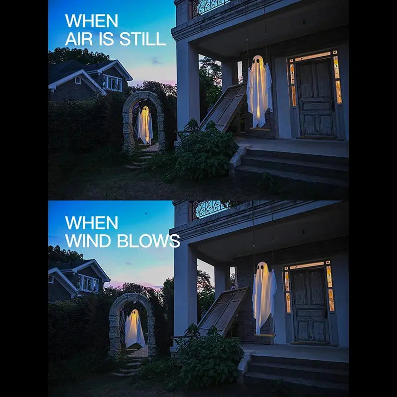 Outdoor Large Hanging Swing Ghost Halloween Decoration With String Lights Ghost Cute Ghost Decoration Front Porch Courtyard Tree Suncollections