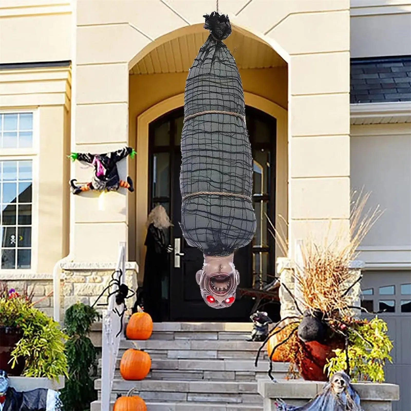 2.46 Ft Halloween Hanging Animated Corpse With LED Light Up Eyes Talking & Shaking Scary Ghost Sound Effect For Halloween Decor Suncollections