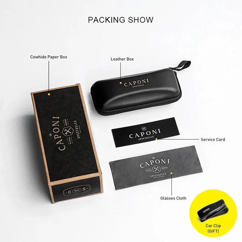 CAPONI Sunglasses Men Polarized Outdoor Ultra Light Pure Titanium Black Sunglasses Original Designer Photochromic Shade BS23503 - Suncollections