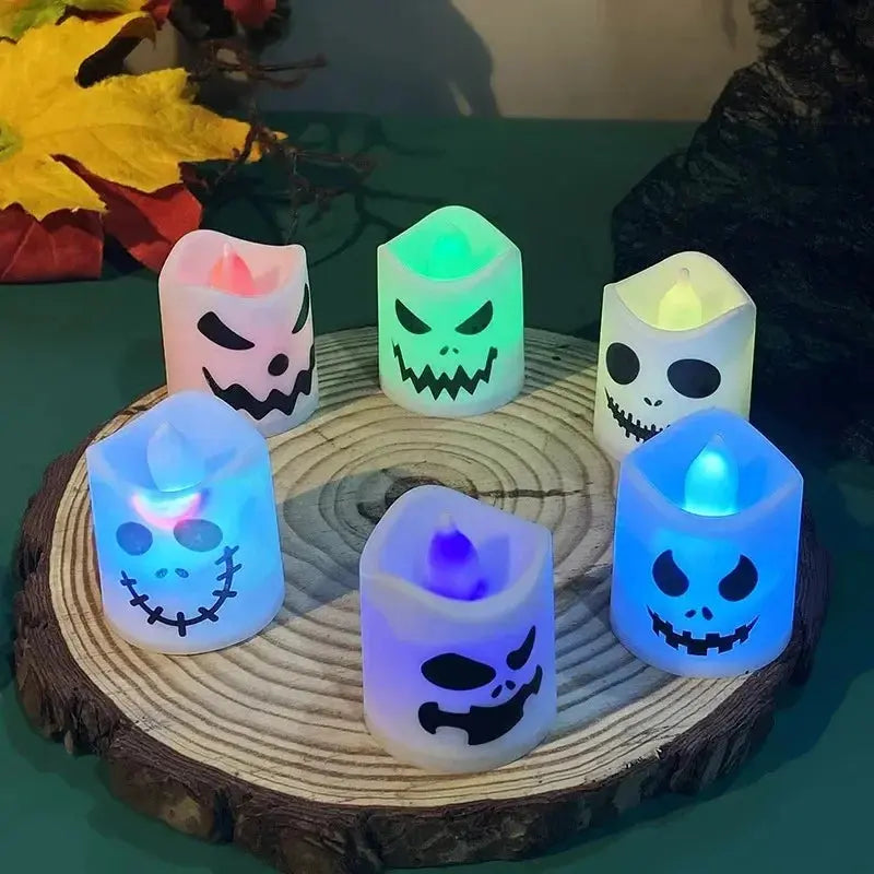 6pcs Halloween Led Ghost Pumpkin Candle Light Glowing Lamp Halloween Party Home Bar Decoration Haunted House Horror Props Suncollections