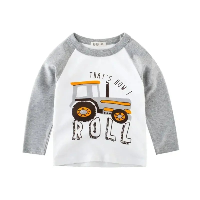 2025 Autumn T Shirt Cartoon Car T-shirt Boys Girls Baby Kids Clothes Cotton Long Sleeve Top for Boy Children's Clothing 2-9 Year - Suncollections