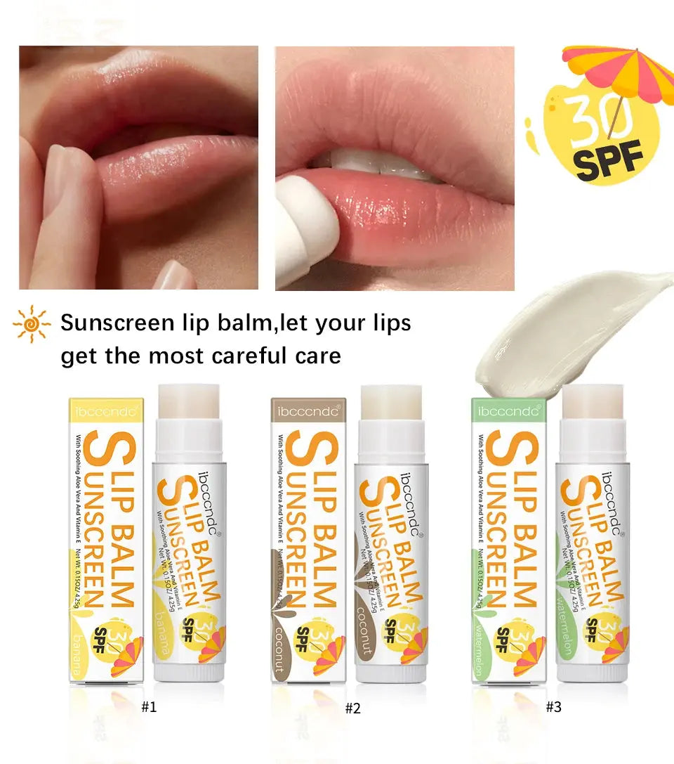 1 Piece Sunscreen Lip Balm SPF 30 UVA Protection Lips Moisturizer Watermelon Coconut Banana Flavor Colorless Lipstick Sun Care - Suncollections