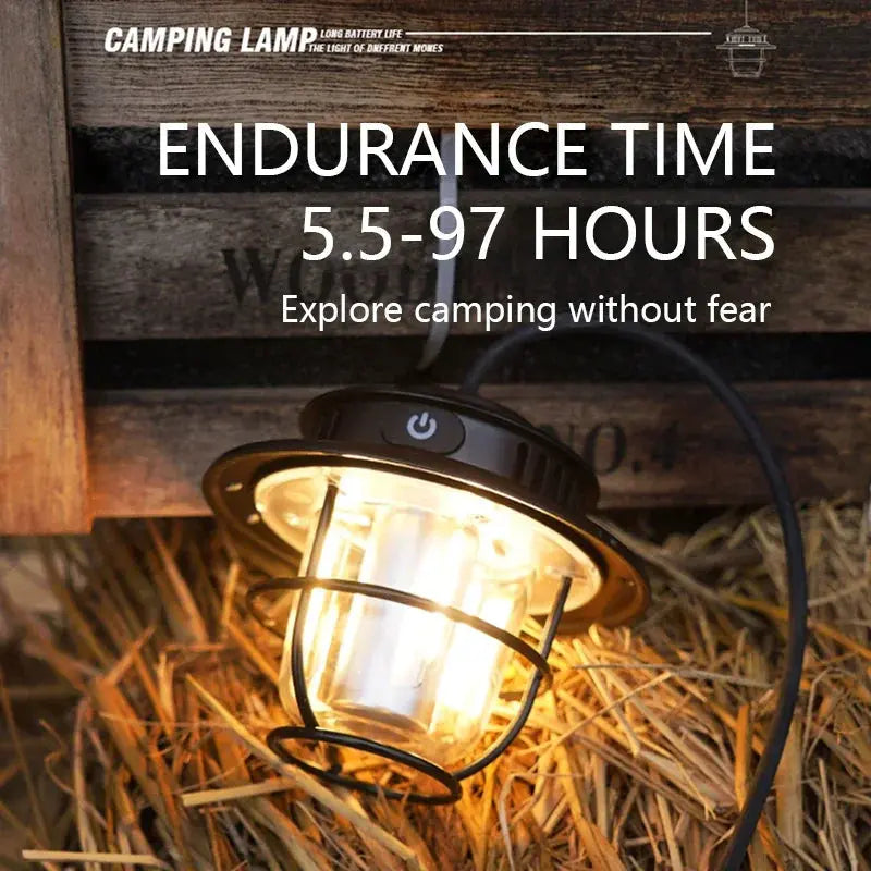 Retro Portable Camping Lantern Waterproof Emergency Light Stepless Dimmable Hanging Tent Lamp for Outdoor Hiking - Suncollections