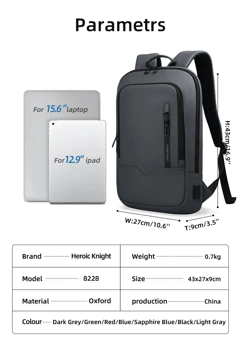 Heroic Knight Laptop Work Backpack Slim Men Waterproof Multifunctional 15.6"17" Business Trip Backpack Fashion Male School Bag - Suncollections