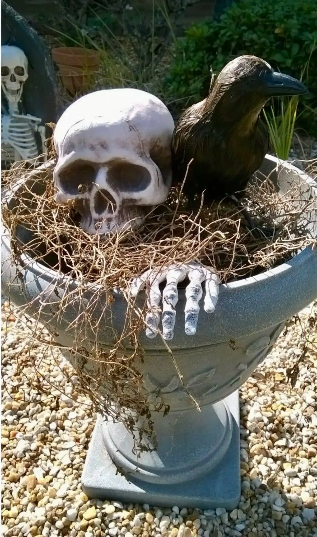 Halloween decoration Realistic Skeleton Stakes Halloween Realistic Skull Skeleton Head Human Hand Arm for Halloween Party Garden Suncollections