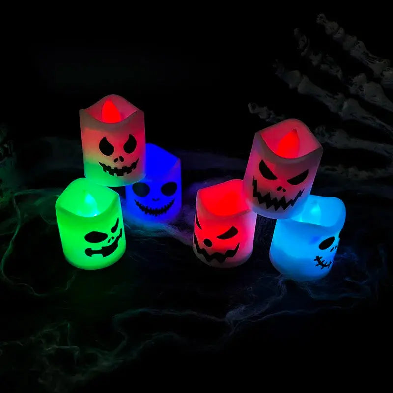 6pcs Halloween Led Ghost Pumpkin Candle Light Glowing Lamp Halloween Party Home Bar Decoration Haunted House Horror Props Suncollections