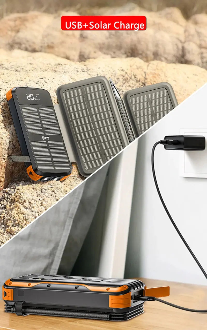 43800mAh Solar Power Bank with 4 Solar Panel Wireless Charger Powerbank for iPhone 15 Samsung S24 PD 20W Fast Charging Powerbank - Suncollections