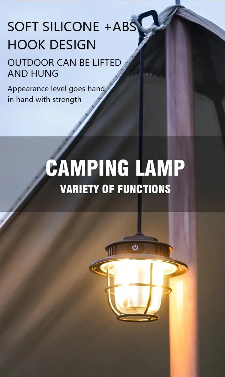 Retro Portable Camping Lantern Waterproof Emergency Light Stepless Dimmable Hanging Tent Lamp for Outdoor Hiking - Suncollections