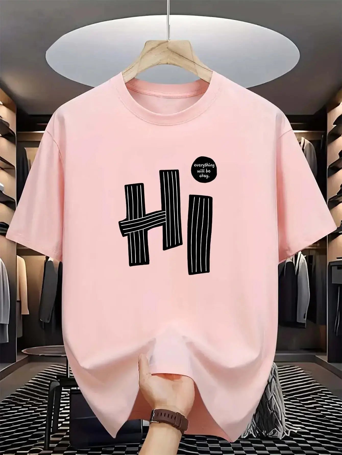 Hi pattern men's T-shirt casual and comfortable summer short sleeve round neck top T-shirt, fashionable machine washable - Suncollections