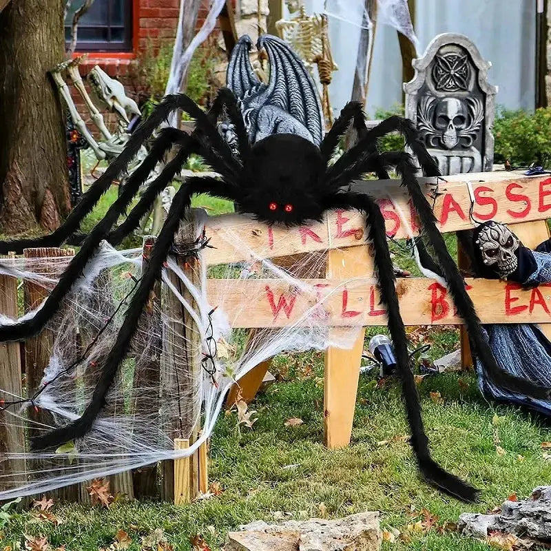 Halloween Big Plush Spider Horror Halloween Decoration Party Prop Outdoor Giant Spider Decor 30-200cm Chamber Prank Black Spider Suncollections