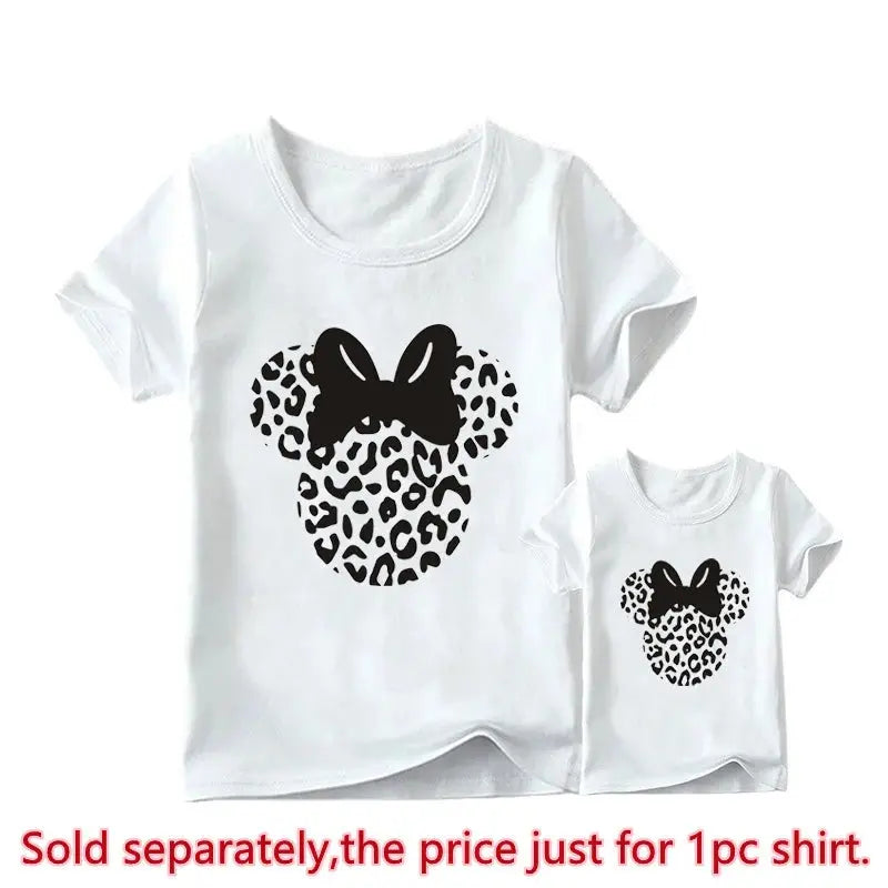 New Mother Kids Tshirts Funny Minnie Mouse Family Matching Outfits Summer White Short Sleeve Mother Daughter Matching Clothes - Suncollections