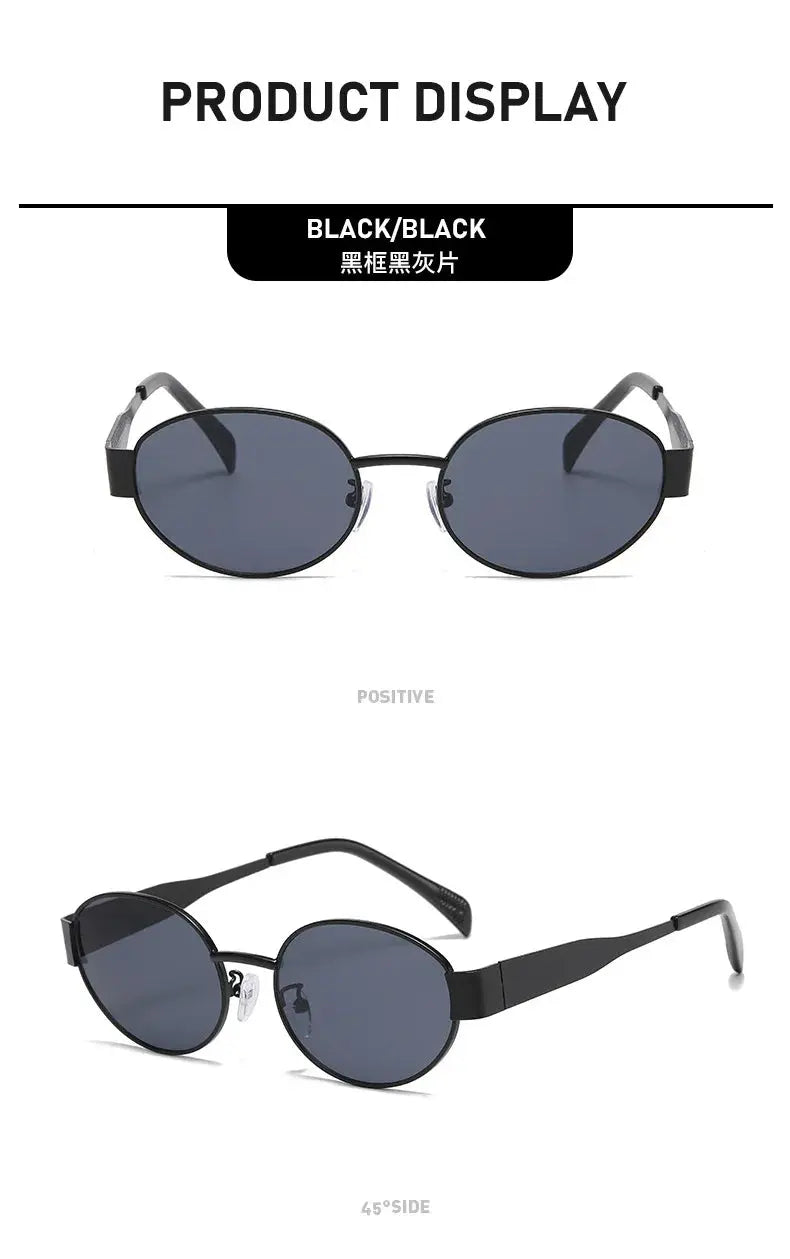 Fashion Oval Sunglasses Women Retro Trend Outdoor Metal Sun Glasses High Quality Classic Men Luxury Brand Eyewear UV400 Goggles - Suncollections