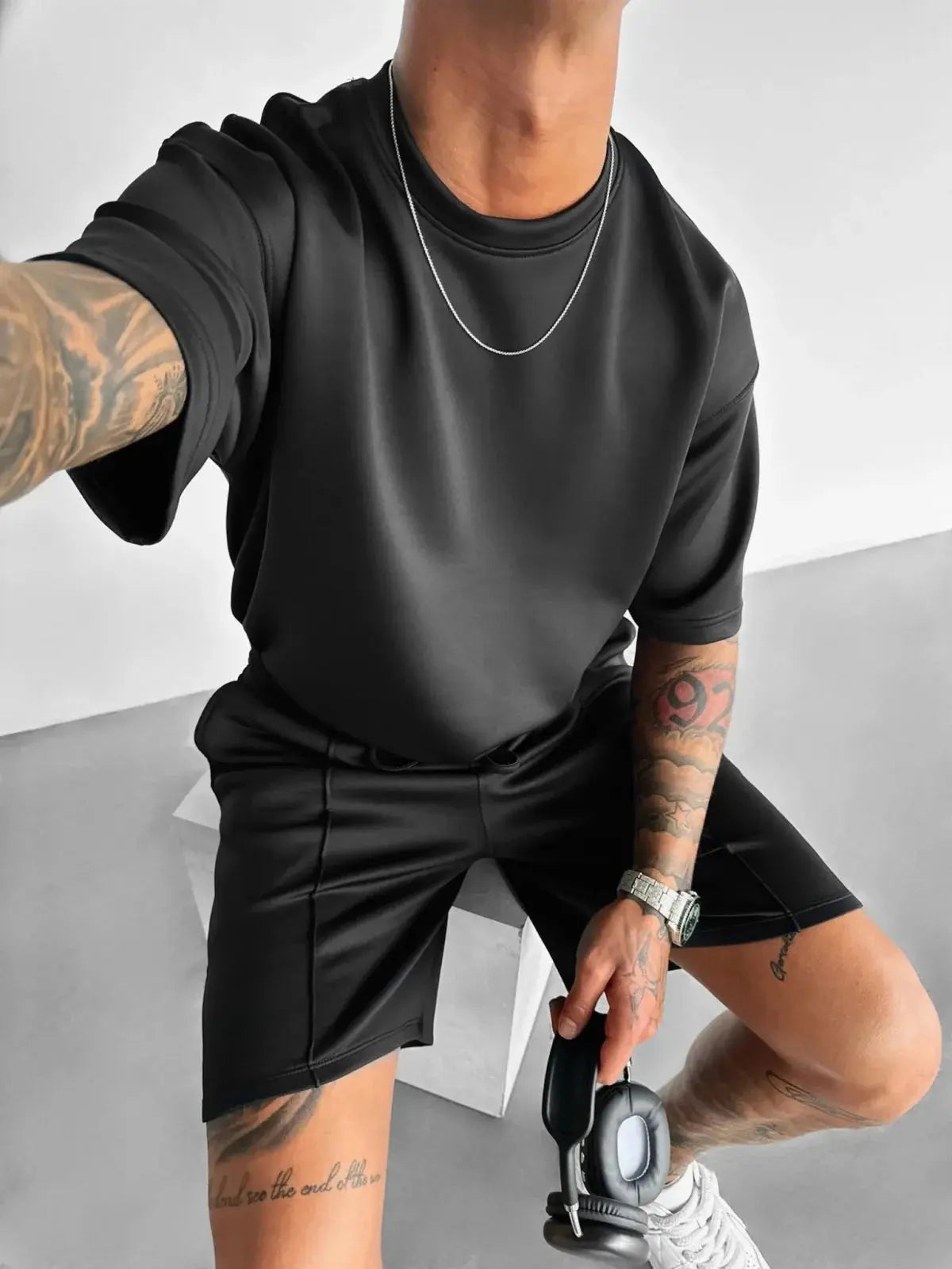 Men 2025 summer fashion sports design sense simple casual solid color quick drying short-sleeved T-shirt trend clothes - Suncollections