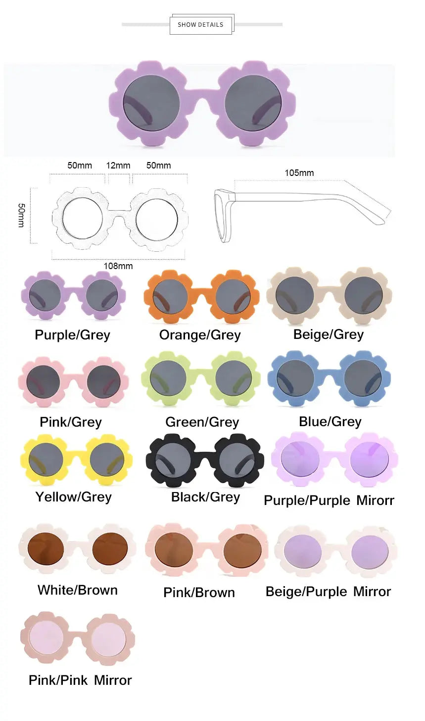 0-24 Months Baby Polarizrd Round Sun Flower Flexible Bendable Flower Baby Polarized Sunglasses with Strap for Newborn Infant - Suncollections