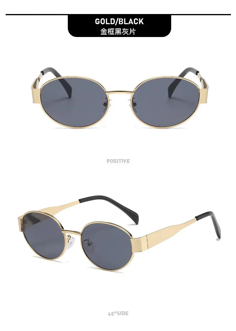 Fashion Oval Sunglasses Women Retro Trend Outdoor Metal Sun Glasses High Quality Classic Men Luxury Brand Eyewear UV400 Goggles - Suncollections