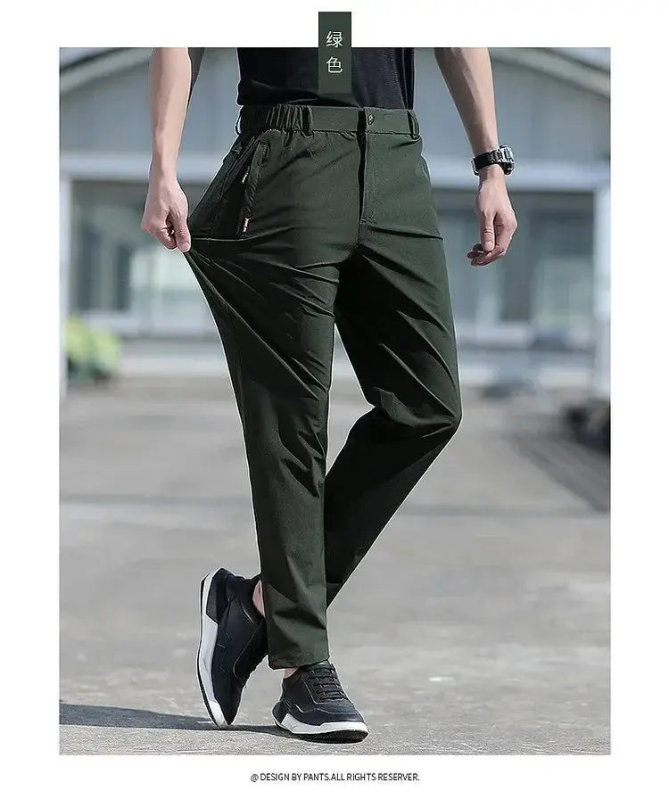 Ice Silk Men's Summer Pants Elastic Waist Straight Leg Trouser Male Quick Dry Big Size Large Plus Stretch 6XL 7XL Work Outdoor Suncollections