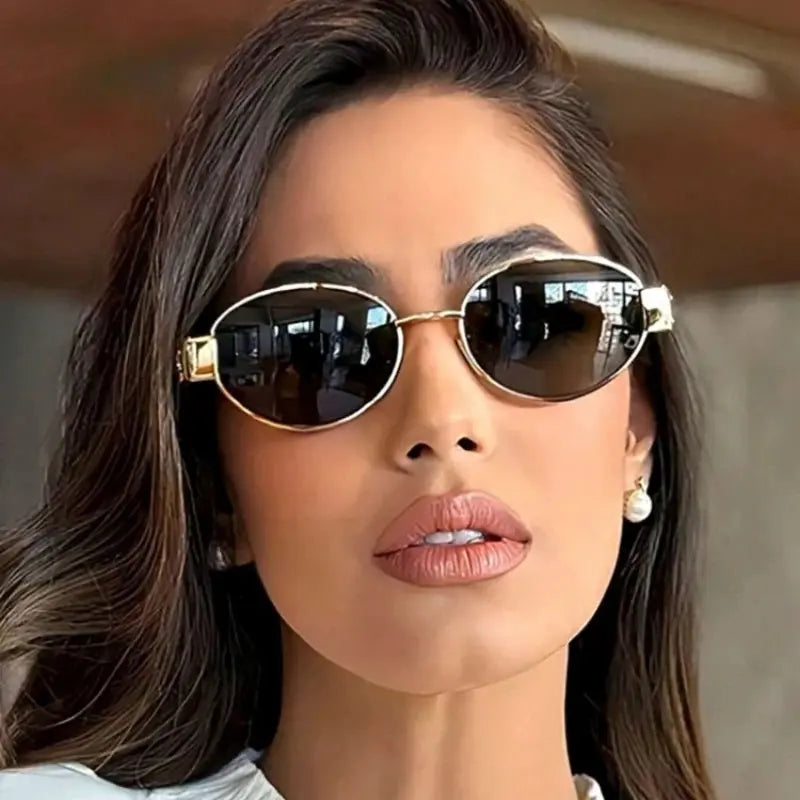 Fashion Oval Sunglasses Women Retro Trend Outdoor Metal Sun Glasses High Quality Classic Men Luxury Brand Eyewear UV400 Goggles - Suncollections