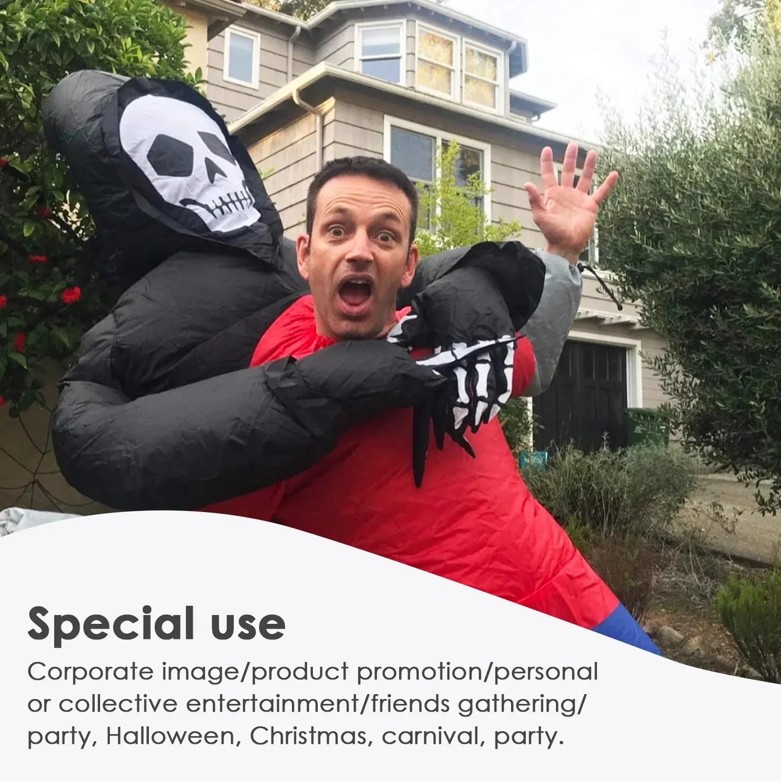 Adult Funny Inflatable Black Robe Mask Ghost Costume Props Halloween Day of the Dead Carnival Party Masquerade Cosplay Suncollections