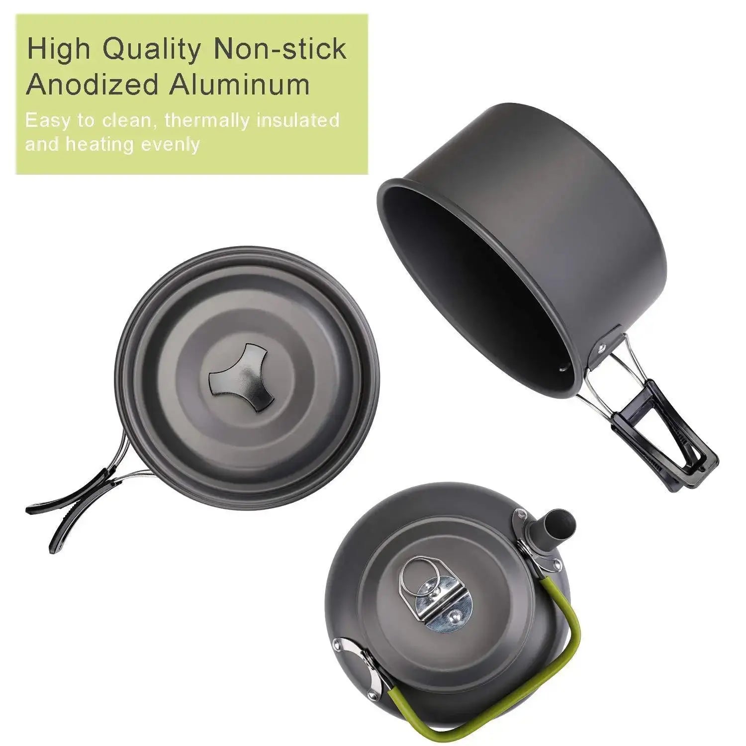 Camping Cookware Kit Foldable Outdoor Cooking Utensils Hard Alumina Save Space Equipment Heat-Resistance For 2-3 People Picnic - Suncollections