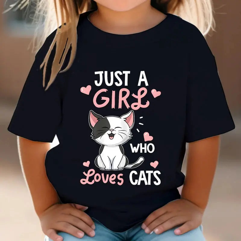 Just A Girl Who Loves Cats Tshirt Girls Y2k Harajuku Animal Summer Fashion Kids Clothes Funny Graphic Cute Cat Lover Streetwear - Suncollections