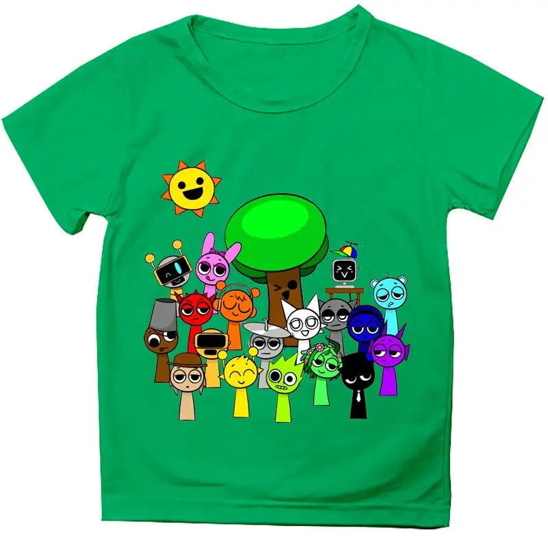 Funny Sprunki T-shirts Boys Girls Summer Short Sleeve Tees Kids Cartoon Incredibox Game Tshirt Sprunki Children Clothing Tops - Suncollections