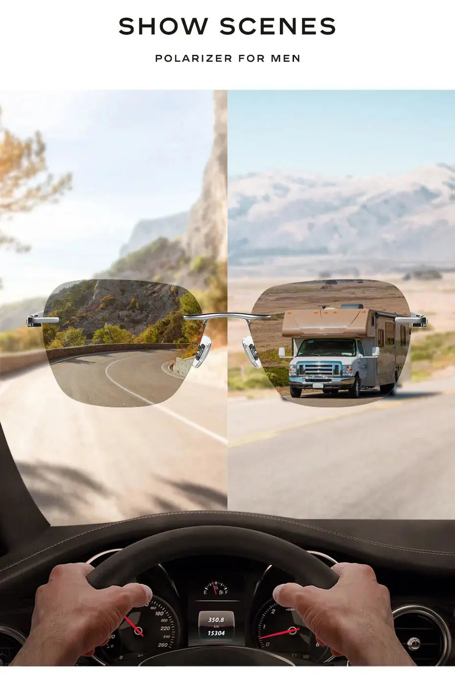 CAPONI Sunglasses Men Polarized Outdoor Ultra Light Pure Titanium Black Sunglasses Original Designer Photochromic Shade BS23503 - Suncollections