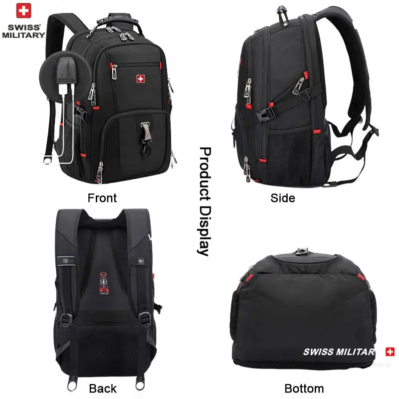 SWISS 17" Laptop Backpack Waterproof USB Charge Port - Suncollections
