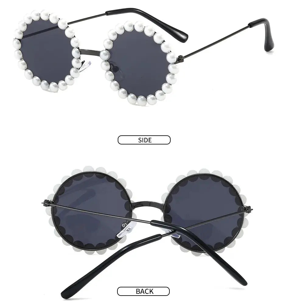 New Children's Circle Form Sunglasses Girl Decorative Pearl Frame Fashion Sun Glasses Cute Baby Outdoor Sunshade Eyewear UV400 - Suncollections
