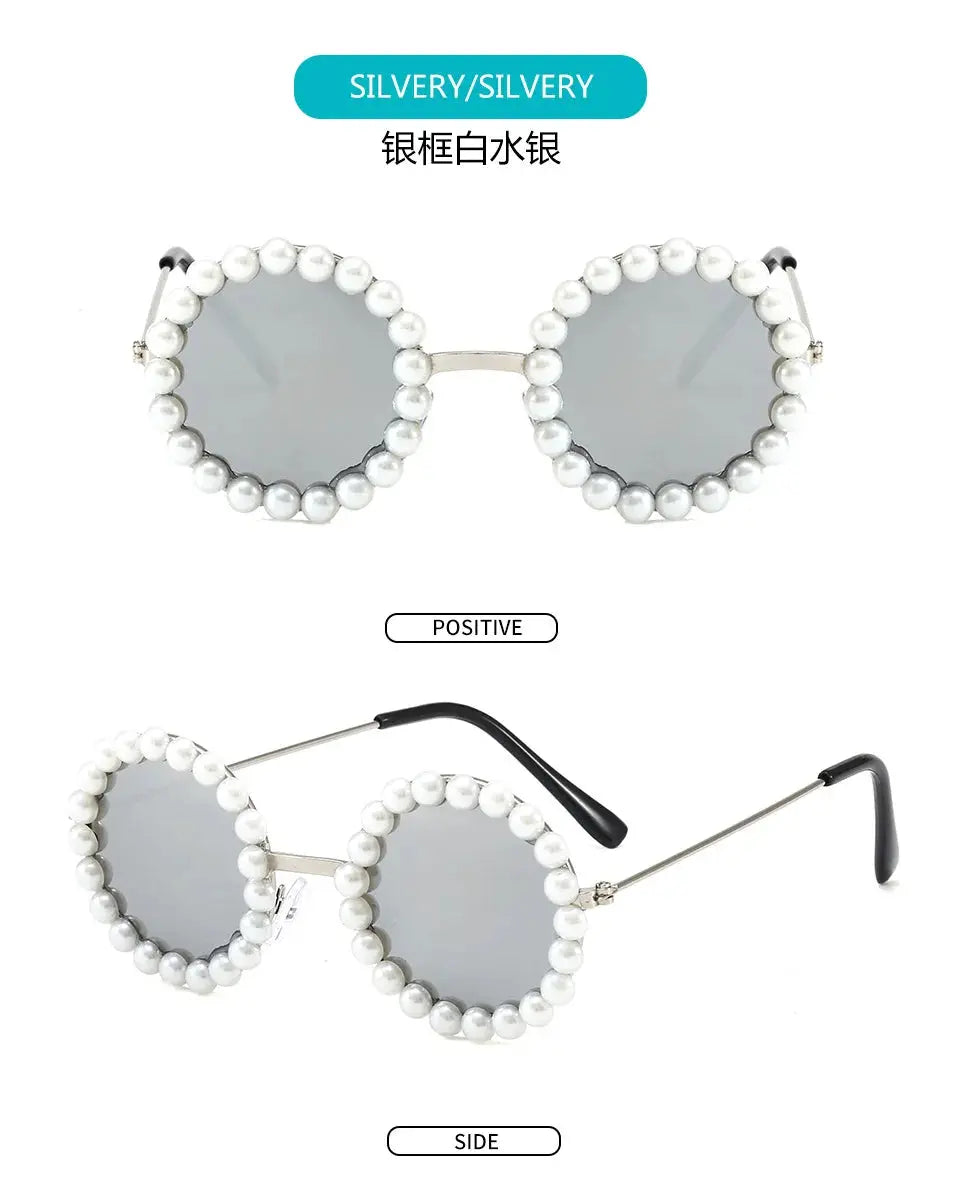 New Children's Circle Form Sunglasses Girl Decorative Pearl Frame Fashion Sun Glasses Cute Baby Outdoor Sunshade Eyewear UV400 - Suncollections