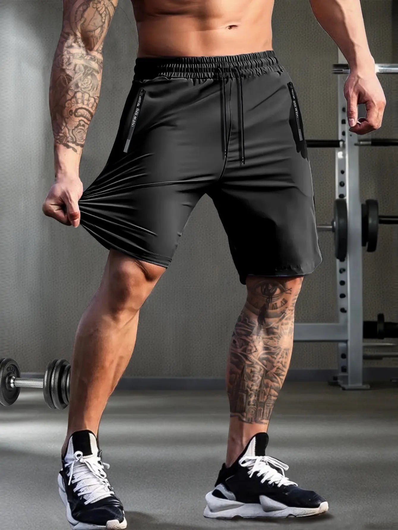 Men's solid color shorts, with zipper pockets, casual elastic drawstring shorts with a loose waist and high elasticity, suitable Suncollections