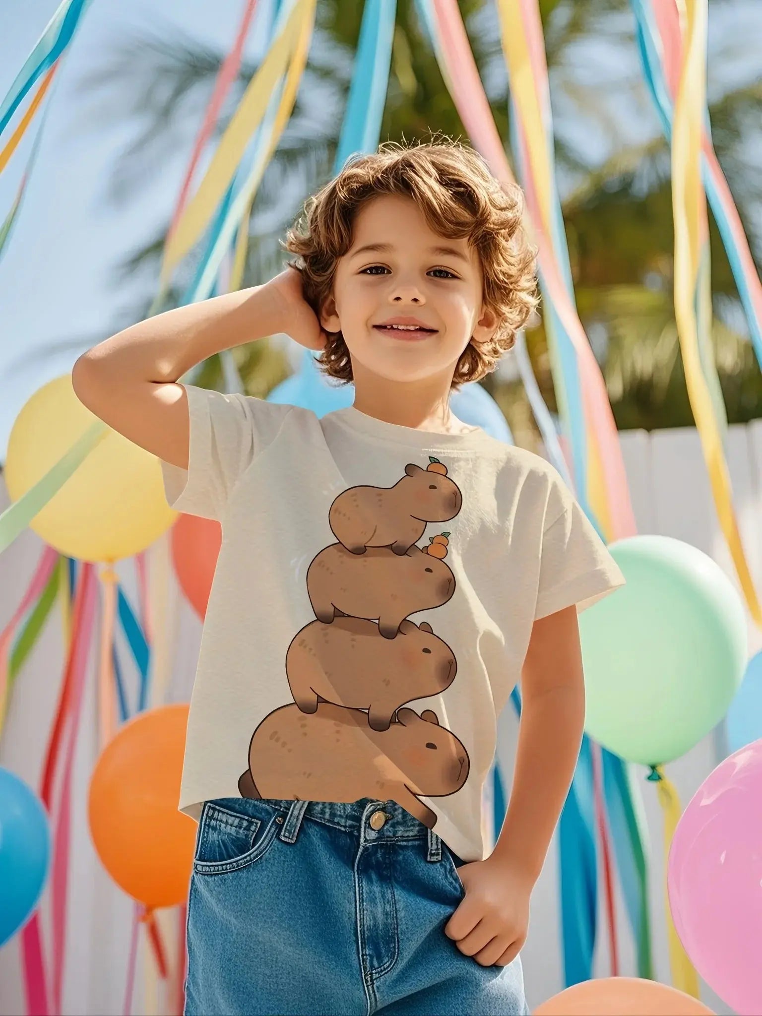 Cute Capybara Graphic Children's Clothing Boys Tshirt Summer Short Sleeve Casual Daily Kids Girls Clothes T-Shirt O-Neck Tops - Suncollections