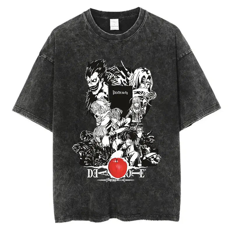 Harajuku Vintage Washed T Shirts Death Note Anime Graphic Printing T Shirt Oversize Cotton Fashion Streetwear Unisex Top Tee - Suncollections