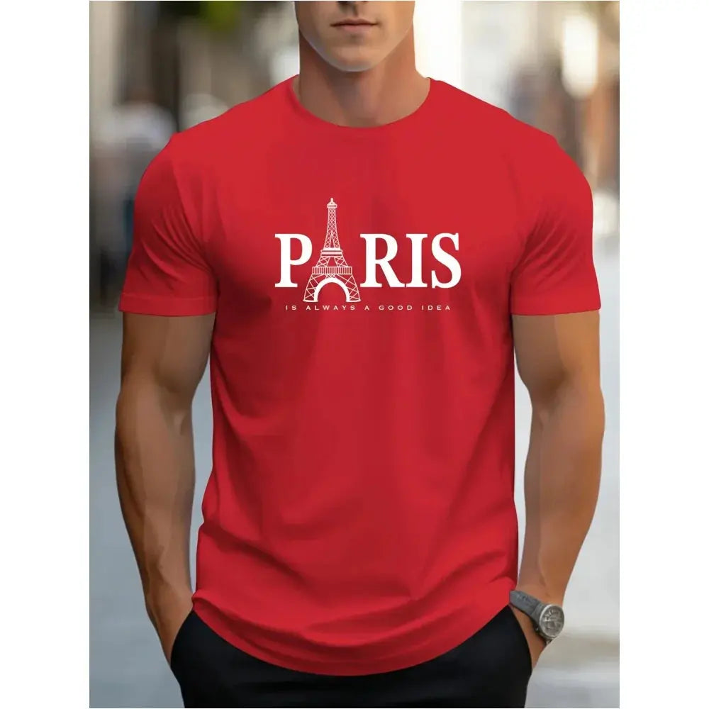 Casual Paris Pattern Men's T-Shirt Short-Sleeved Tops New Summer Clothing Harajuku Letters Printed Loose Large Size O-Neck Tees - Suncollections